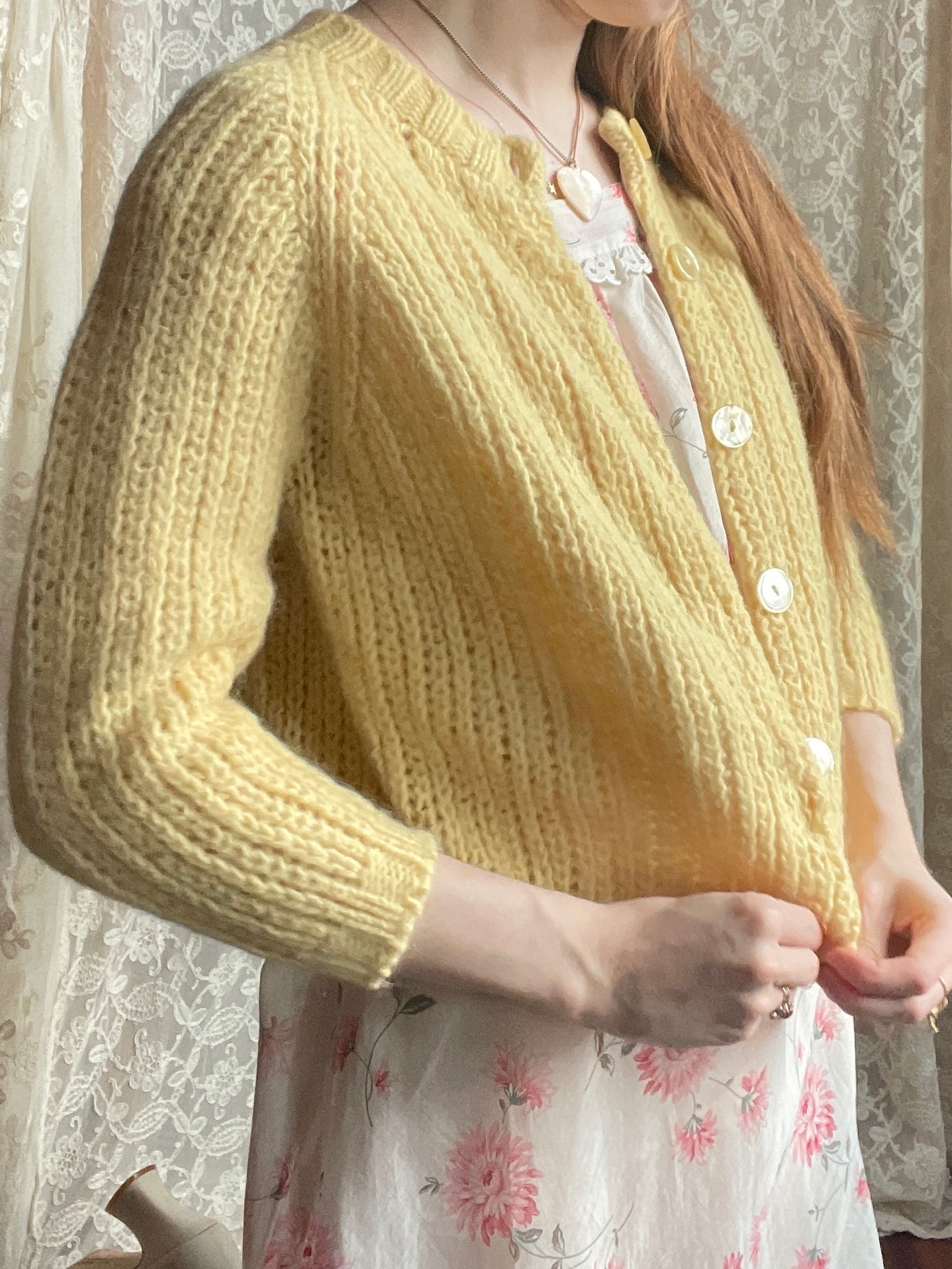 1970s Yellow Wool Cropped Cardigan Knit Sweater