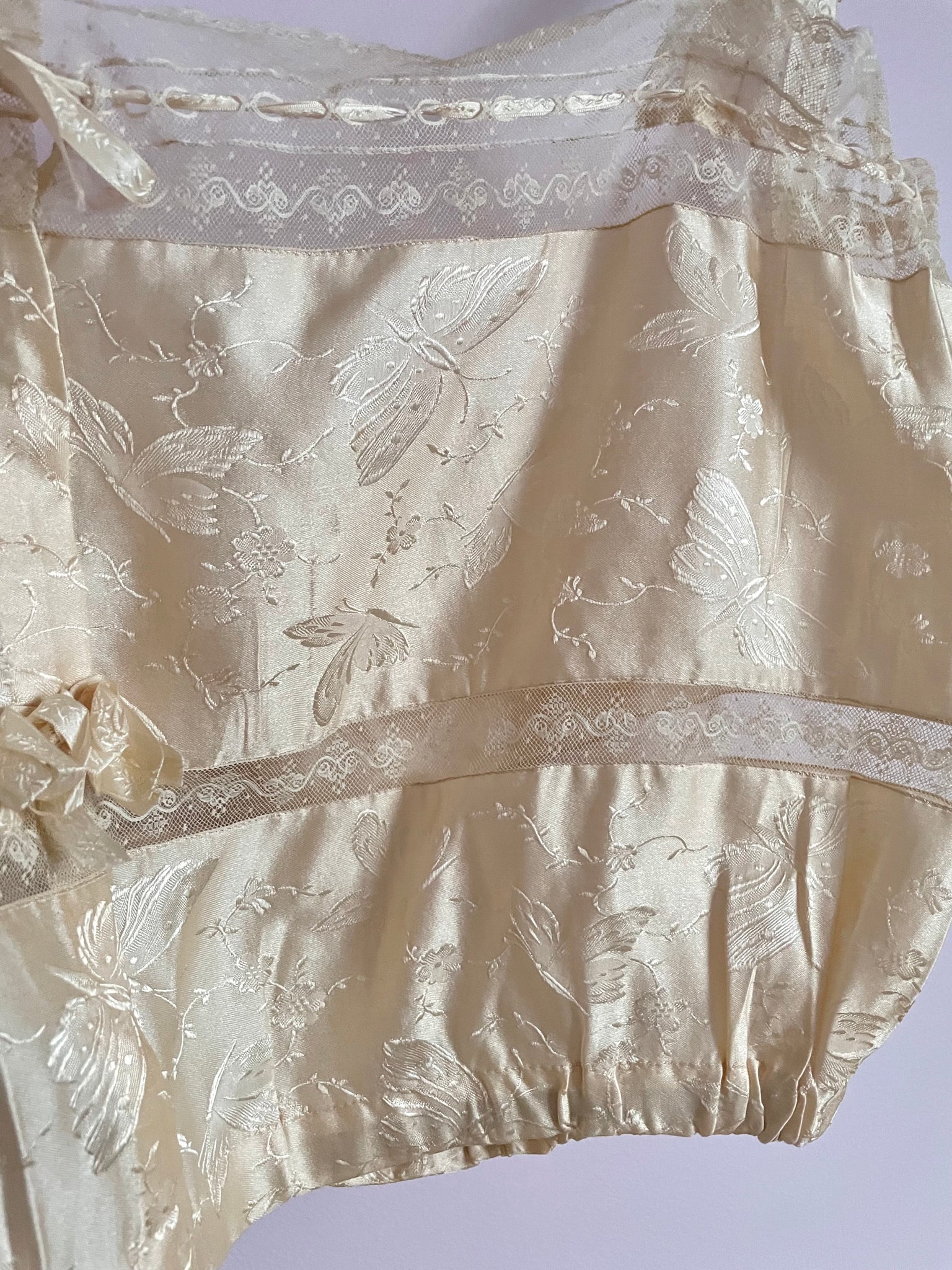 1900s Silk Brocade Corset Cover Butterfly Cream Original Ribbon