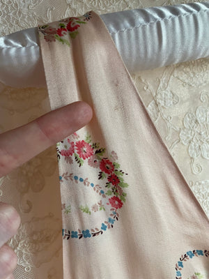 1930s Silk Floral Laurel Ring Bias Cut Slip Dress Cream