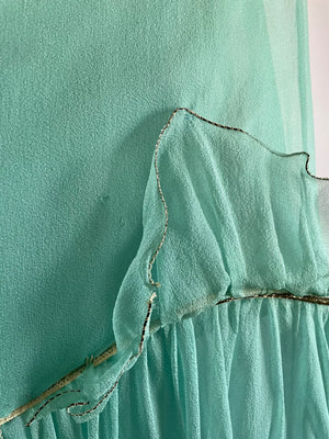 1920s Blue Silk Chiffon Sheer Fairy Dress