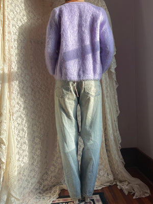 1970s Purple Mohair Cardigan Sweater Button Up Lilac Lavender