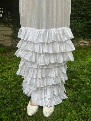 1910s White Cotton Ruffle Tiered Lace Dress