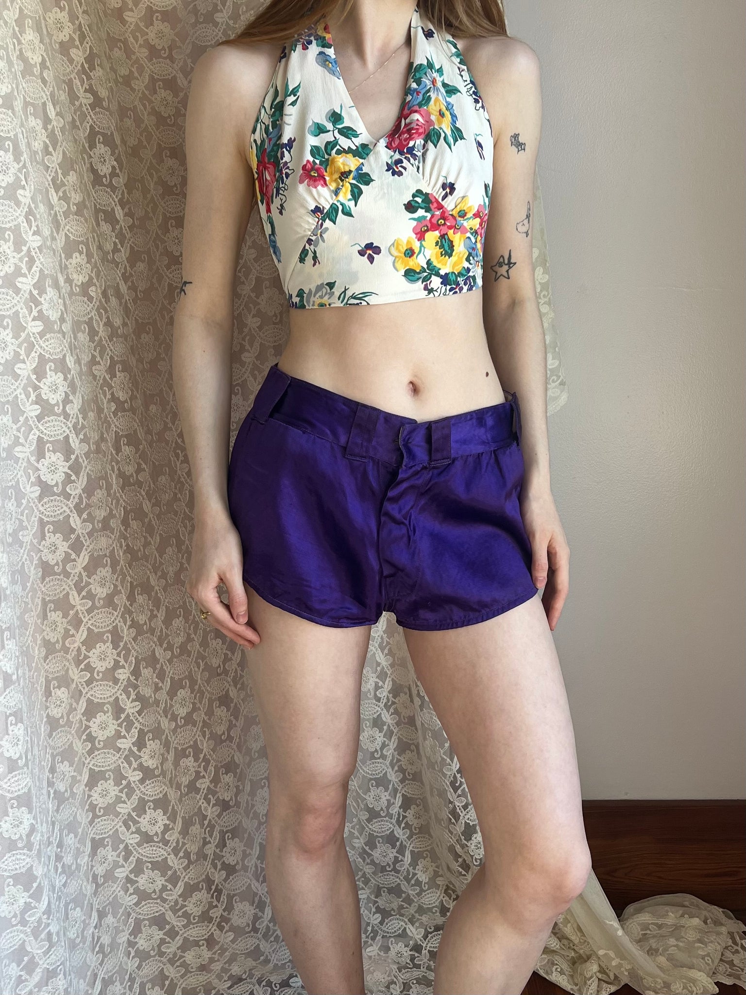 1990s Betsey Johnson Floral Print Halter Top