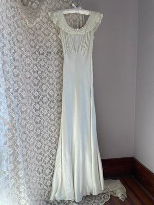1940s Silk Chiffon Collar Bias Cut White Dress Bridal