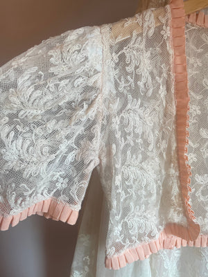 1930s Tambour Lace Bolero Leaf Embroidery Cream Peach Trim