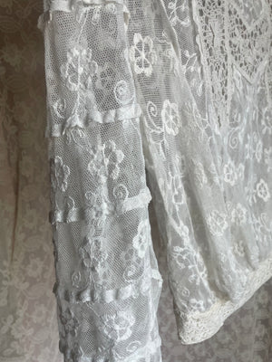 1900s Tambour Embroidered Mesh Bodice Blouse White Floral