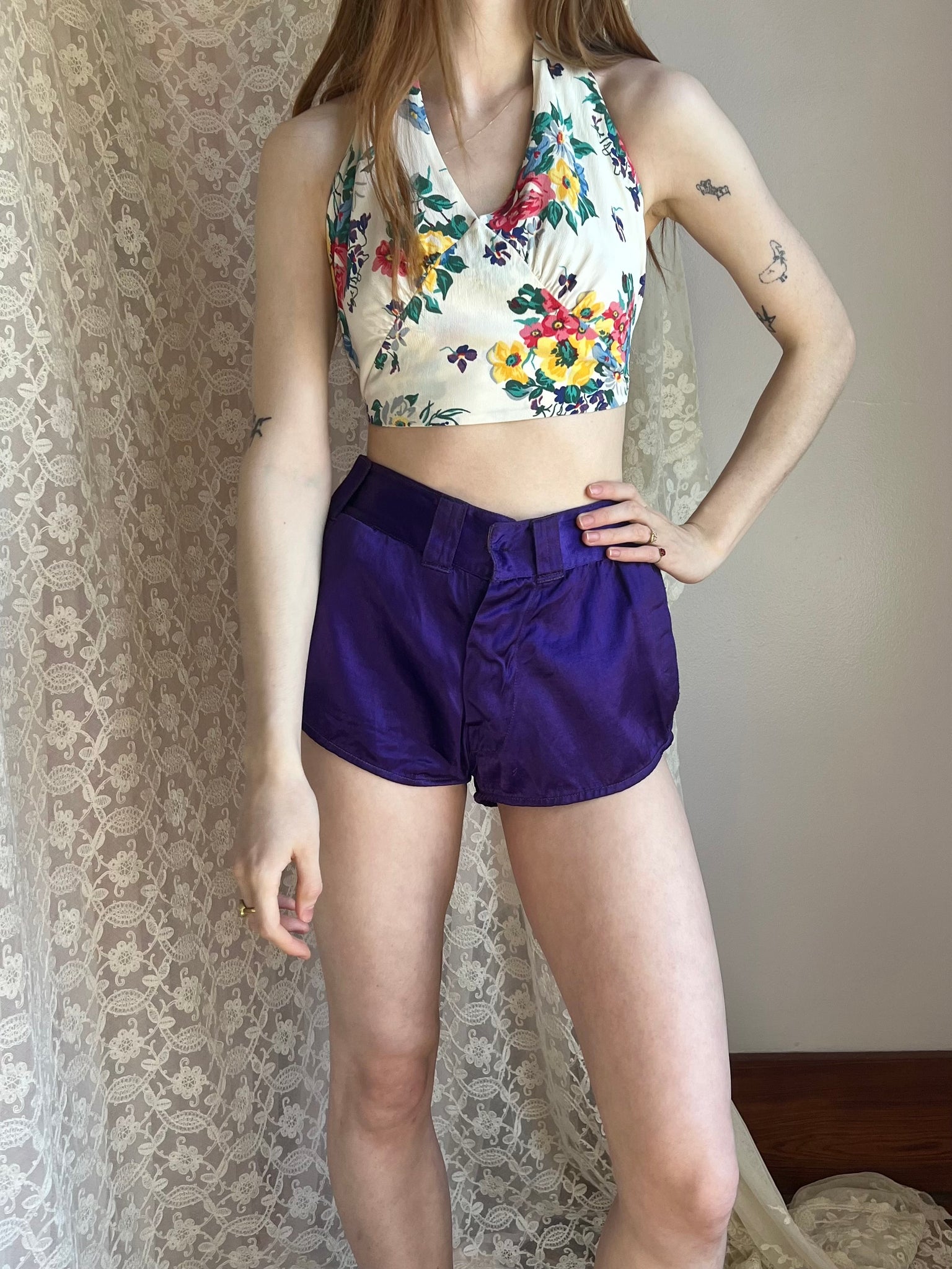 1990s Betsey Johnson Floral Print Halter Top