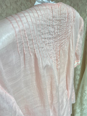 1940s Light Pink White Lace Ruffle Cotton Blouse