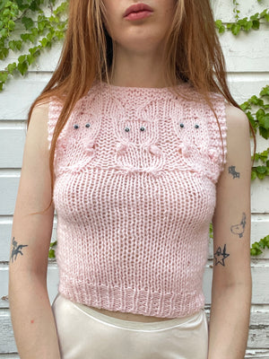 1980s Bunny Rabbit  Pink Novelty Knit Vest Tank Top