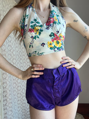 1940s Purple Rayon Satin Gym Shorts