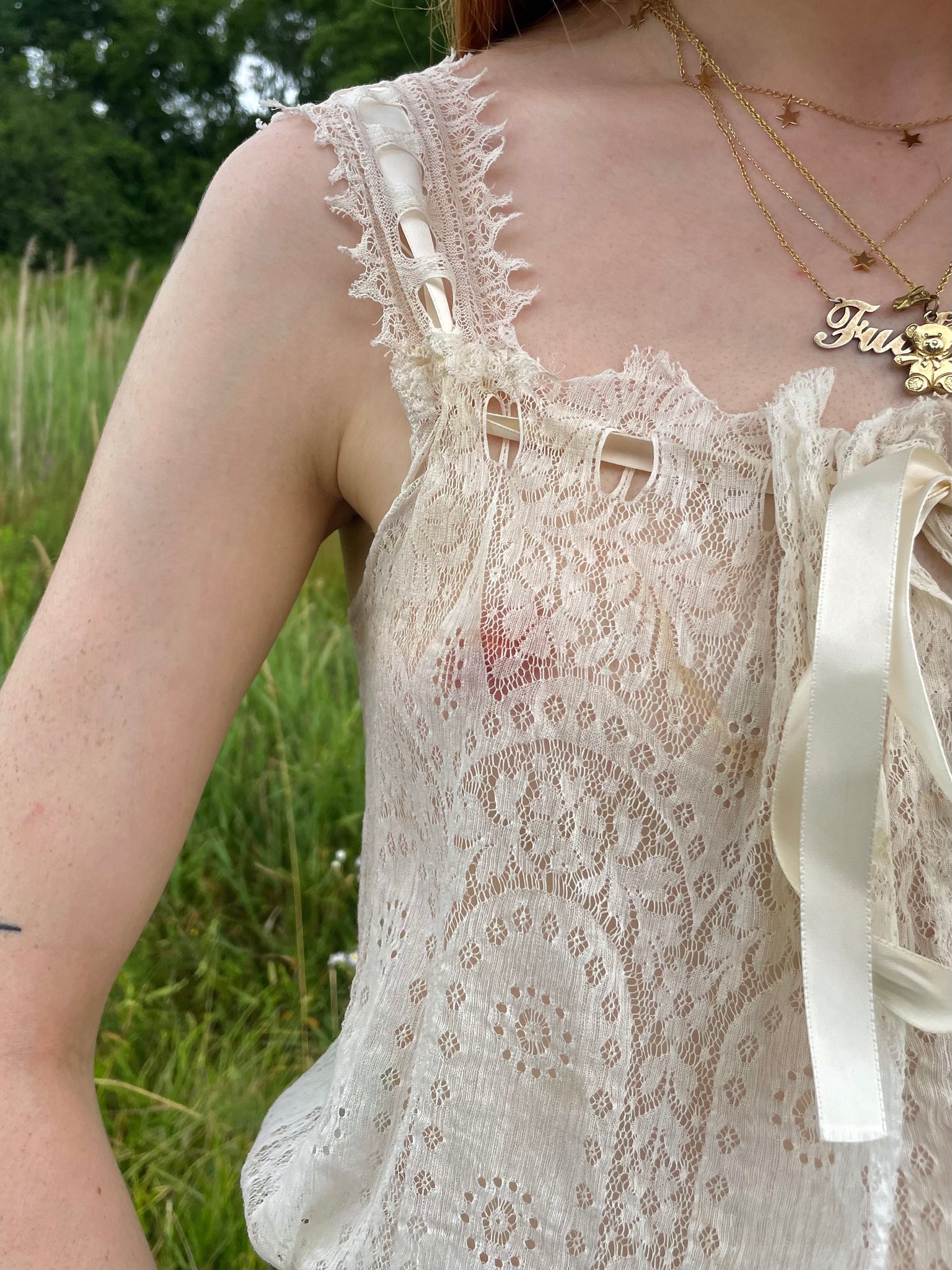 1900s Lace Ribbon Corset Cover White Top