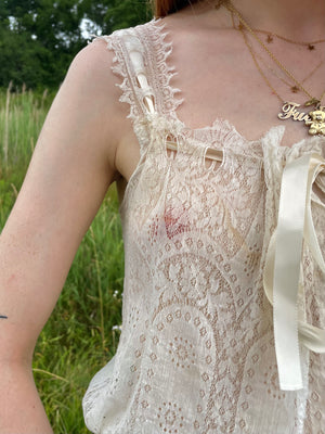 1900s Lace Ribbon Corset Cover White Top