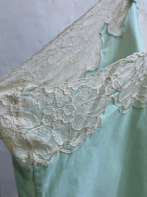 1930s Cotton Mint Green Top and Shorts Set Monogram Lace