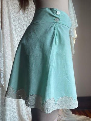 1930s Cotton Mint Green Top and Shorts Set Monogram Lace