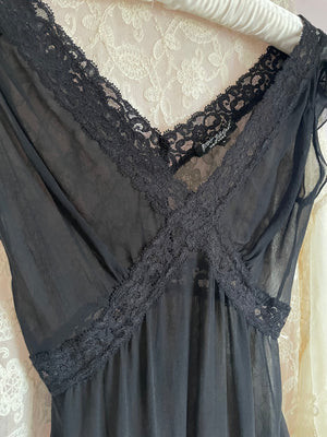 2000s Betsey Johnson SIlk Chiffon Black Mini Dress Lace Ruffle