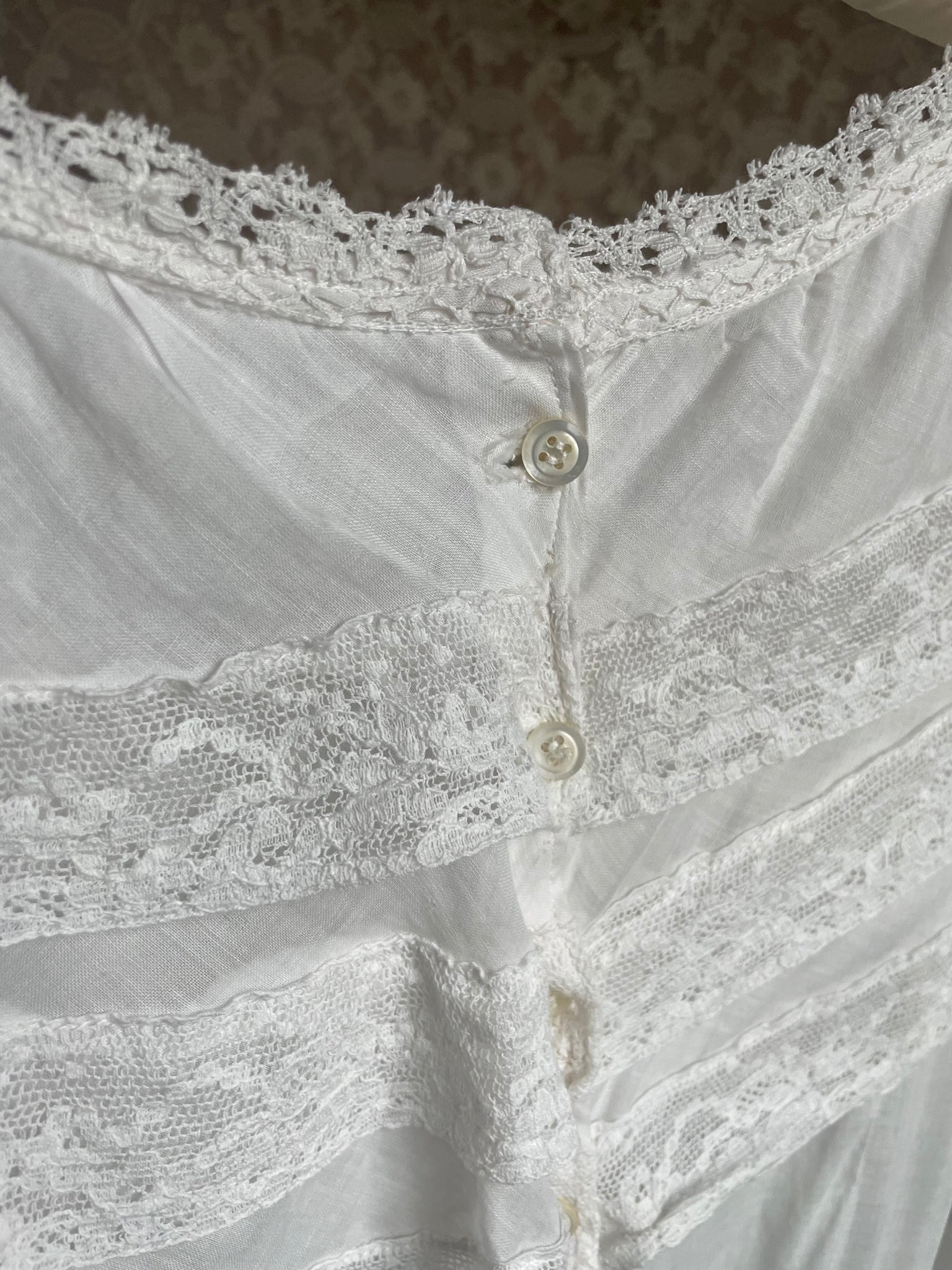 1910s White Cotton Ruffle Tiered Lace Dress