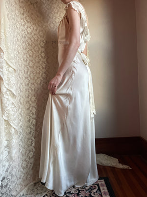 1940s Silk Chiffon Collar Bias Cut White Dress Bridal