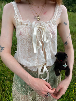 1900s Lace Ribbon Corset Cover White Top