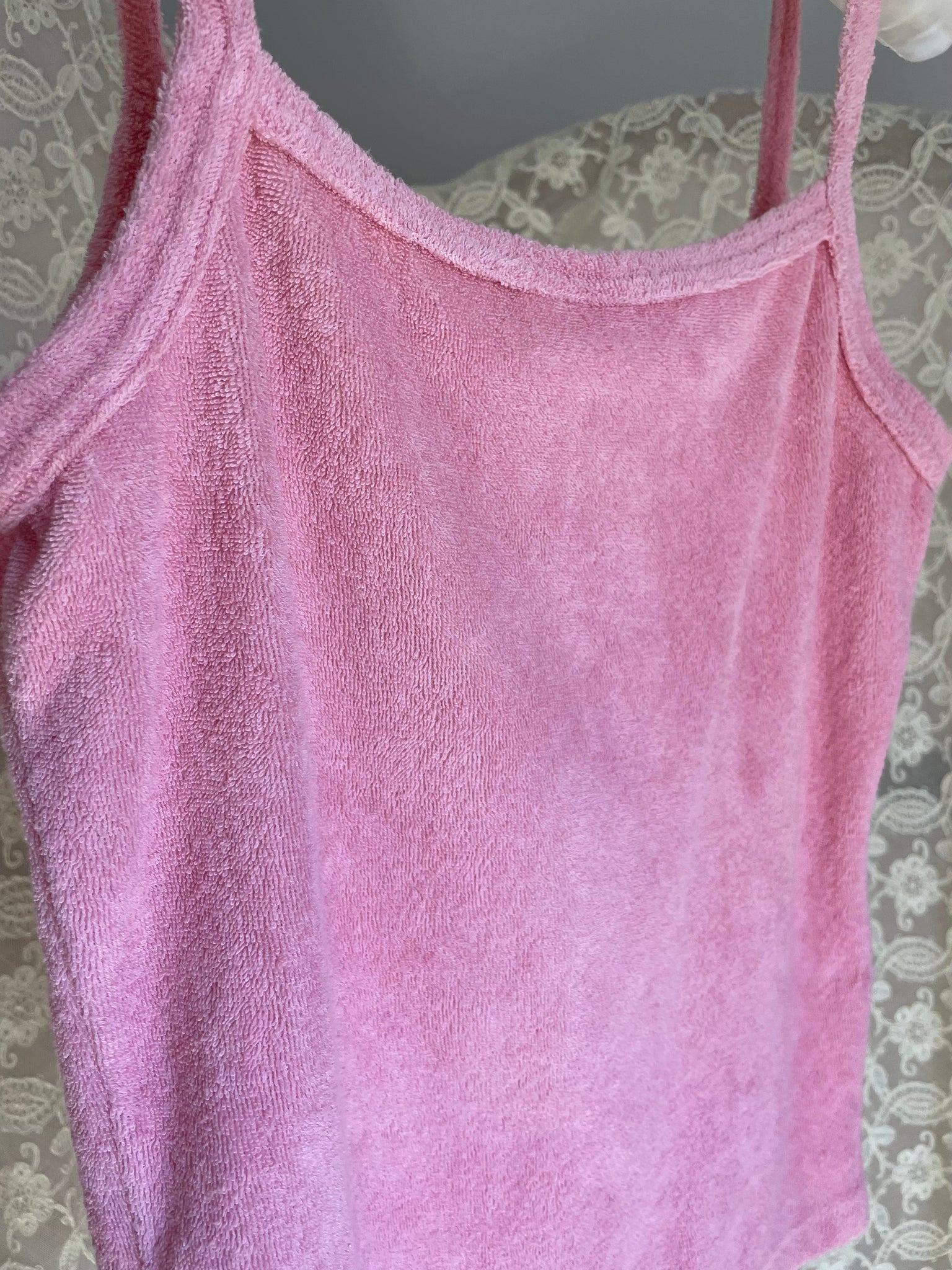 1970s Pink Star Satin Terrycloth Tank Top