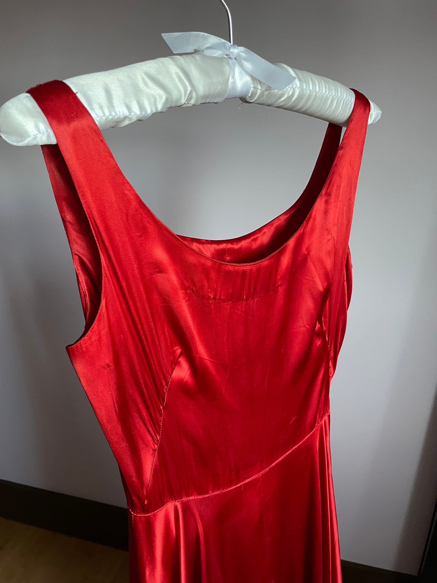 1950s Red Satin Dress Gown Full Circle