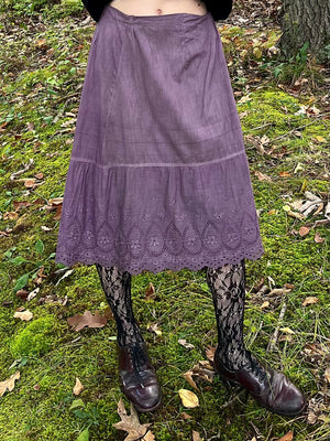 1900s Eyelet Cotton Skirt Petticoat Hand Dyed Purple