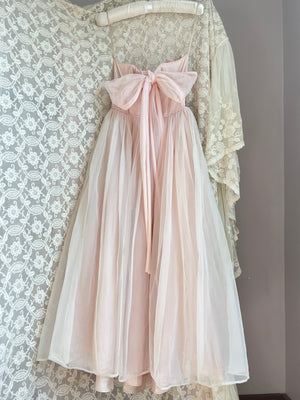 1950s Glass Rhinestone Smocked Dress Pale Pink