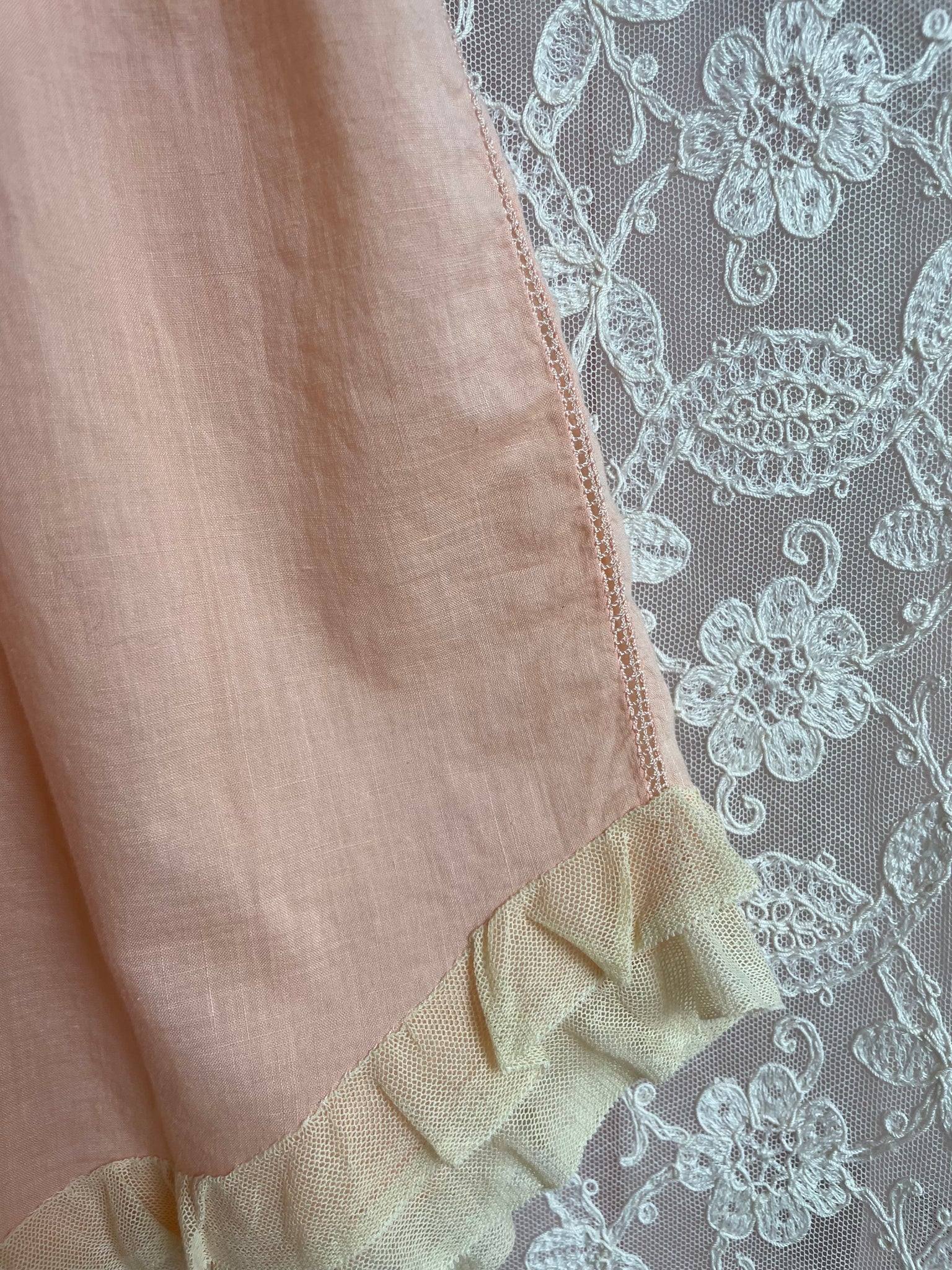 1930s Peach Ruffle Step In Monogram Cotton Teddy