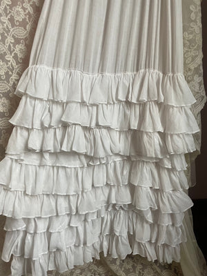 1910s White Cotton Ruffle Tiered Lace Dress