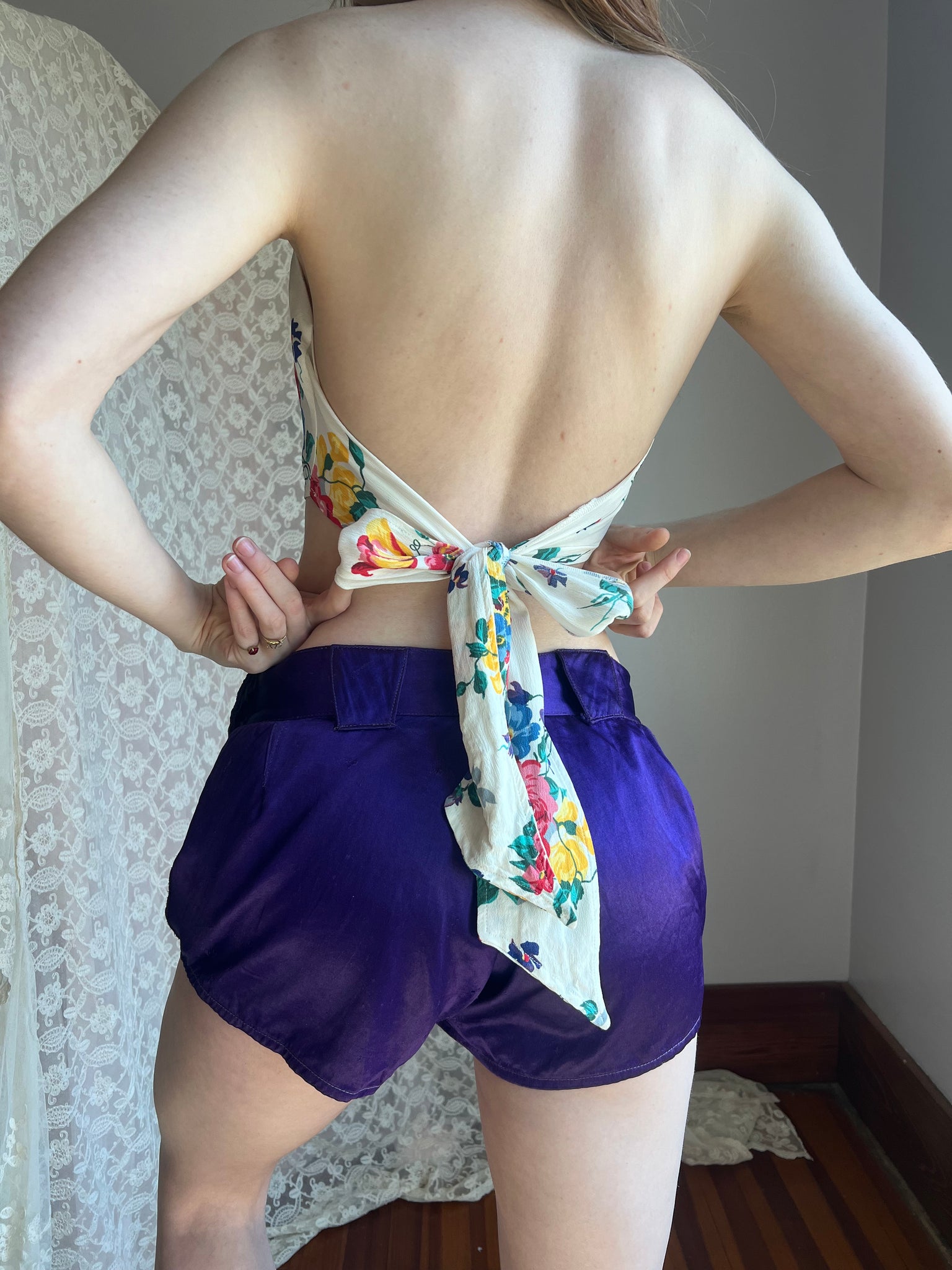 1940s Purple Rayon Satin Gym Shorts