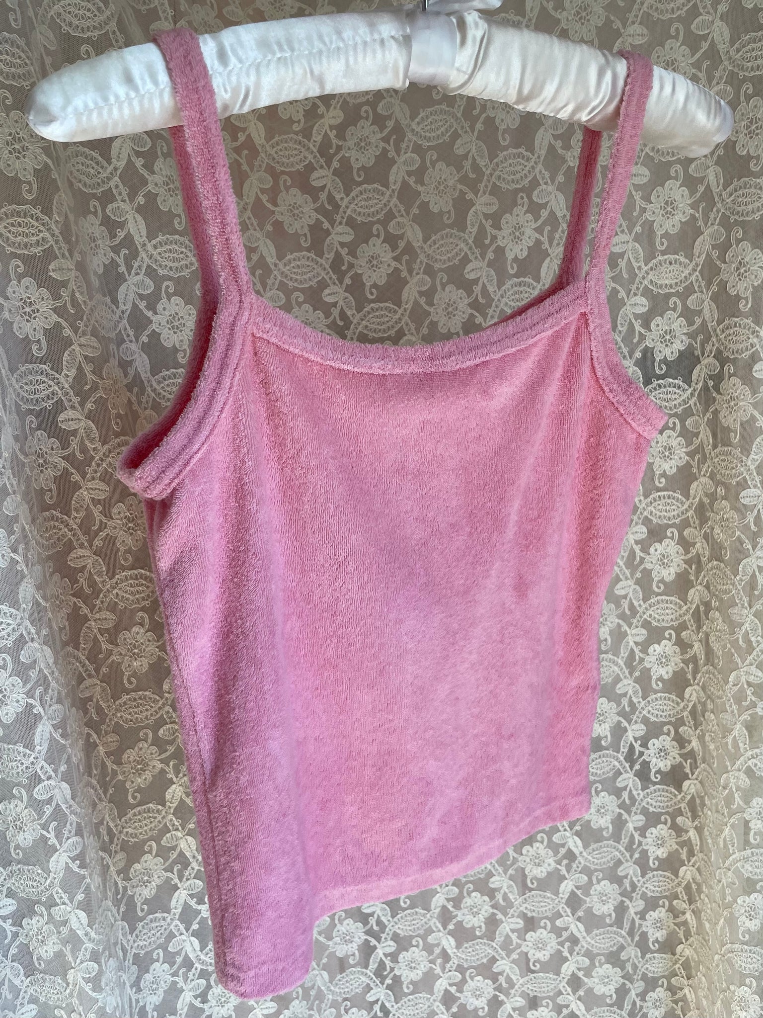 1970s Pink Star Satin Terrycloth Tank Top