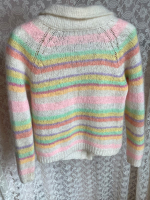 1960s Rainbow Pink Green Mohair Wool Knit Cardigan Sweater