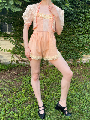 1930s Peach Ruffle Step In Monogram Cotton Teddy