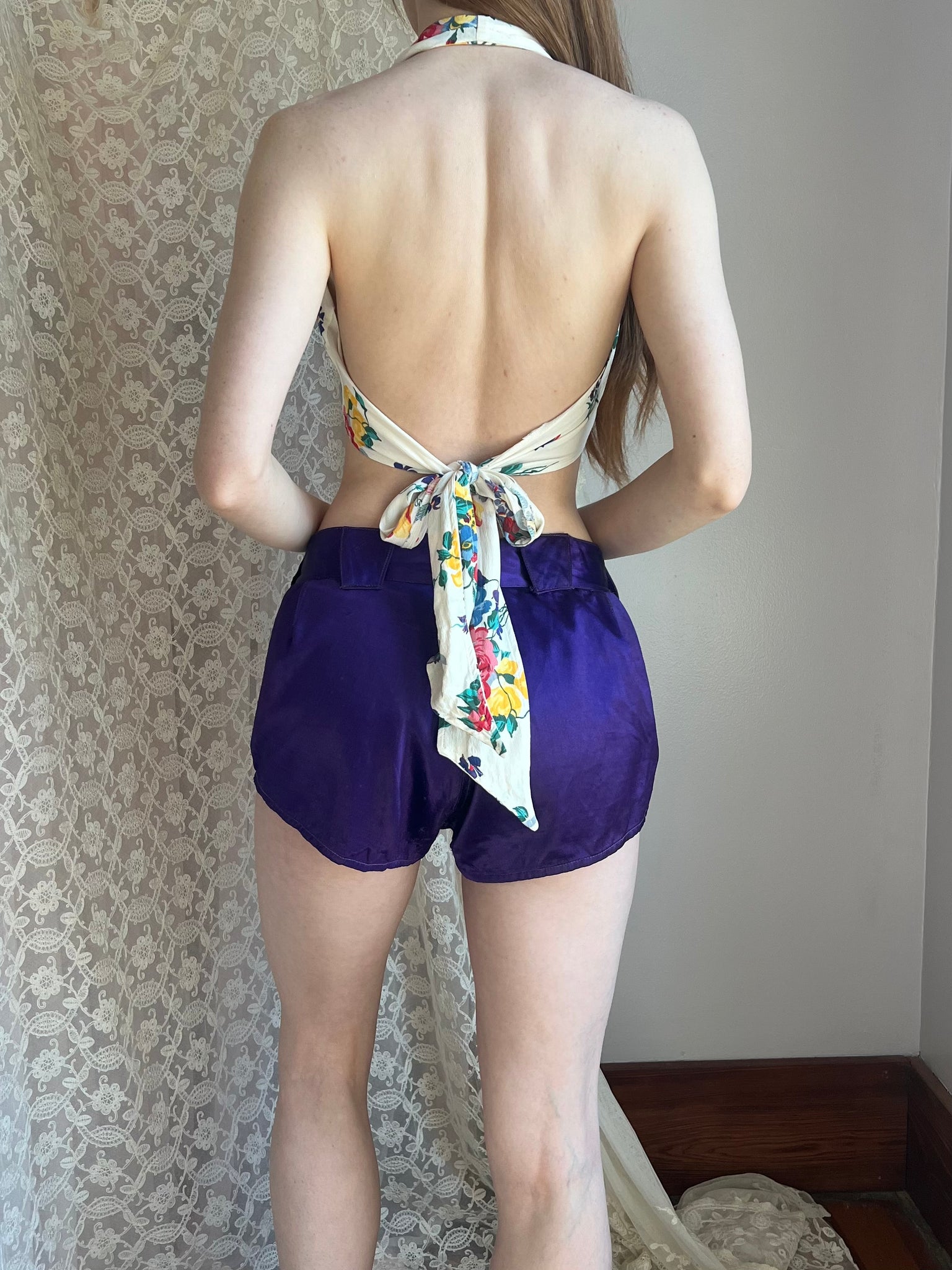 1940s Purple Rayon Satin Gym Shorts