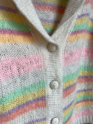 1960s Rainbow Pink Green Mohair Wool Knit Cardigan Sweater