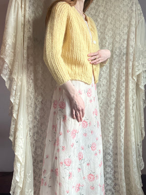 1970s Yellow Wool Cropped Cardigan Knit Sweater