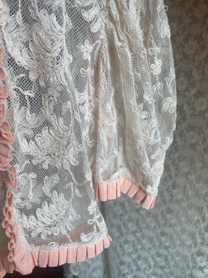 1930s Tambour Lace Bolero Leaf Embroidery Cream Peach Trim