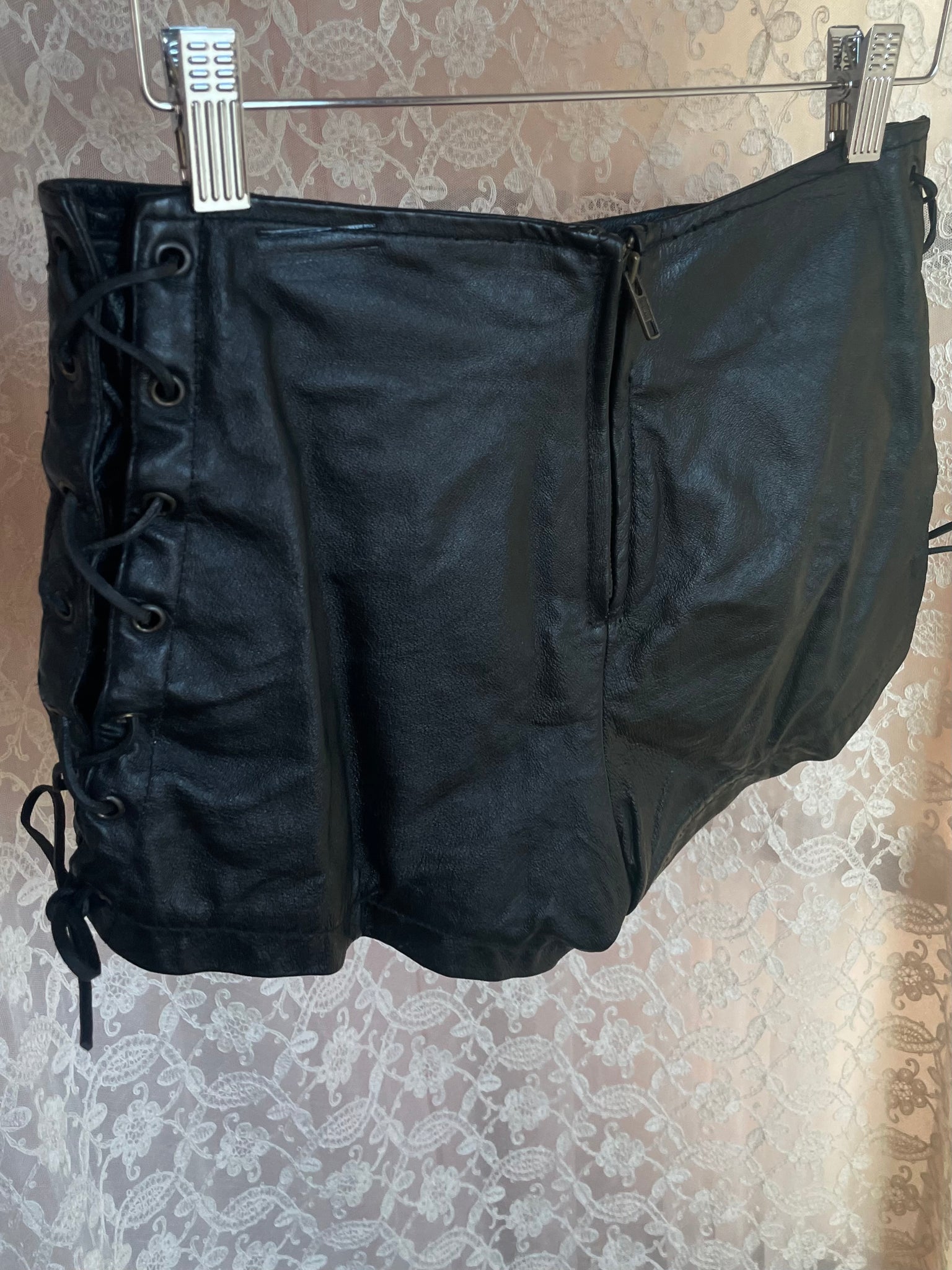 1990s Black Leather Lace Up Shorts