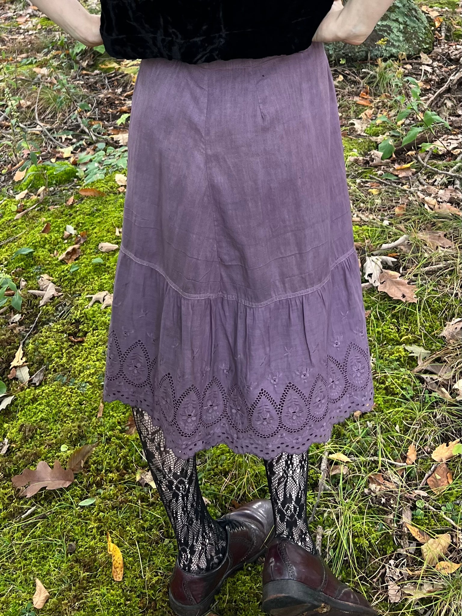 1900s Eyelet Cotton Skirt Petticoat Hand Dyed Purple