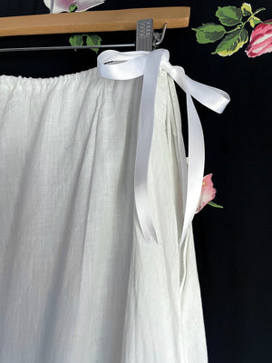 1900s White Cotton Skirt Petticoat Ruffle Hem Drawstring Ribbon Waist