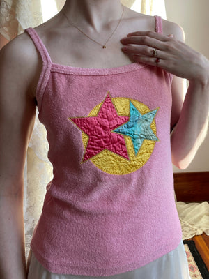 1970s Pink Star Satin Terrycloth Tank Top