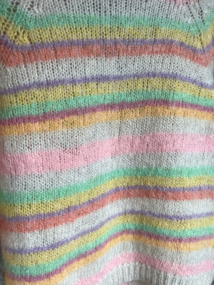 1960s Rainbow Pink Green Mohair Wool Knit Cardigan Sweater