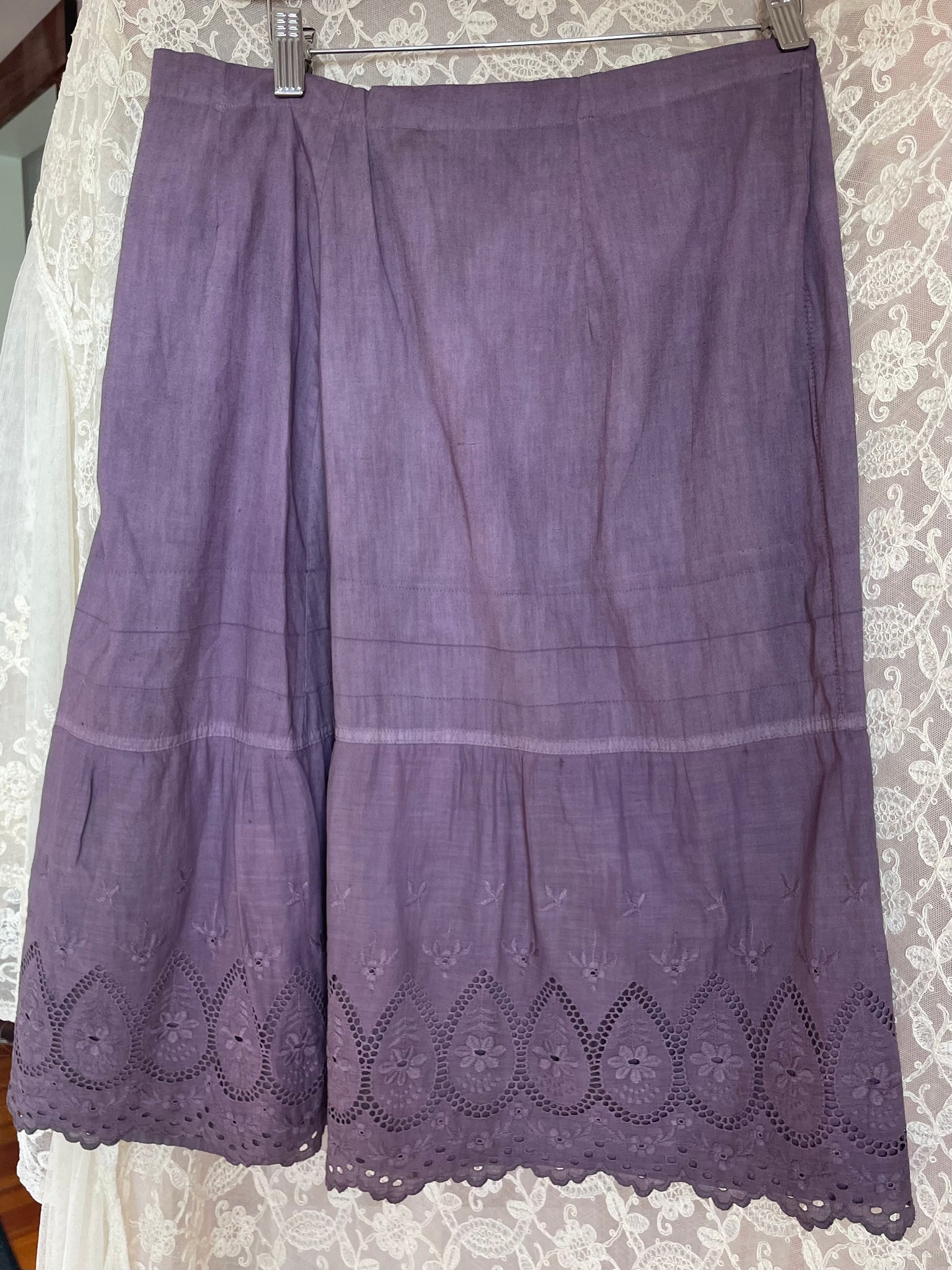 1900s Eyelet Cotton Skirt Petticoat Hand Dyed Purple