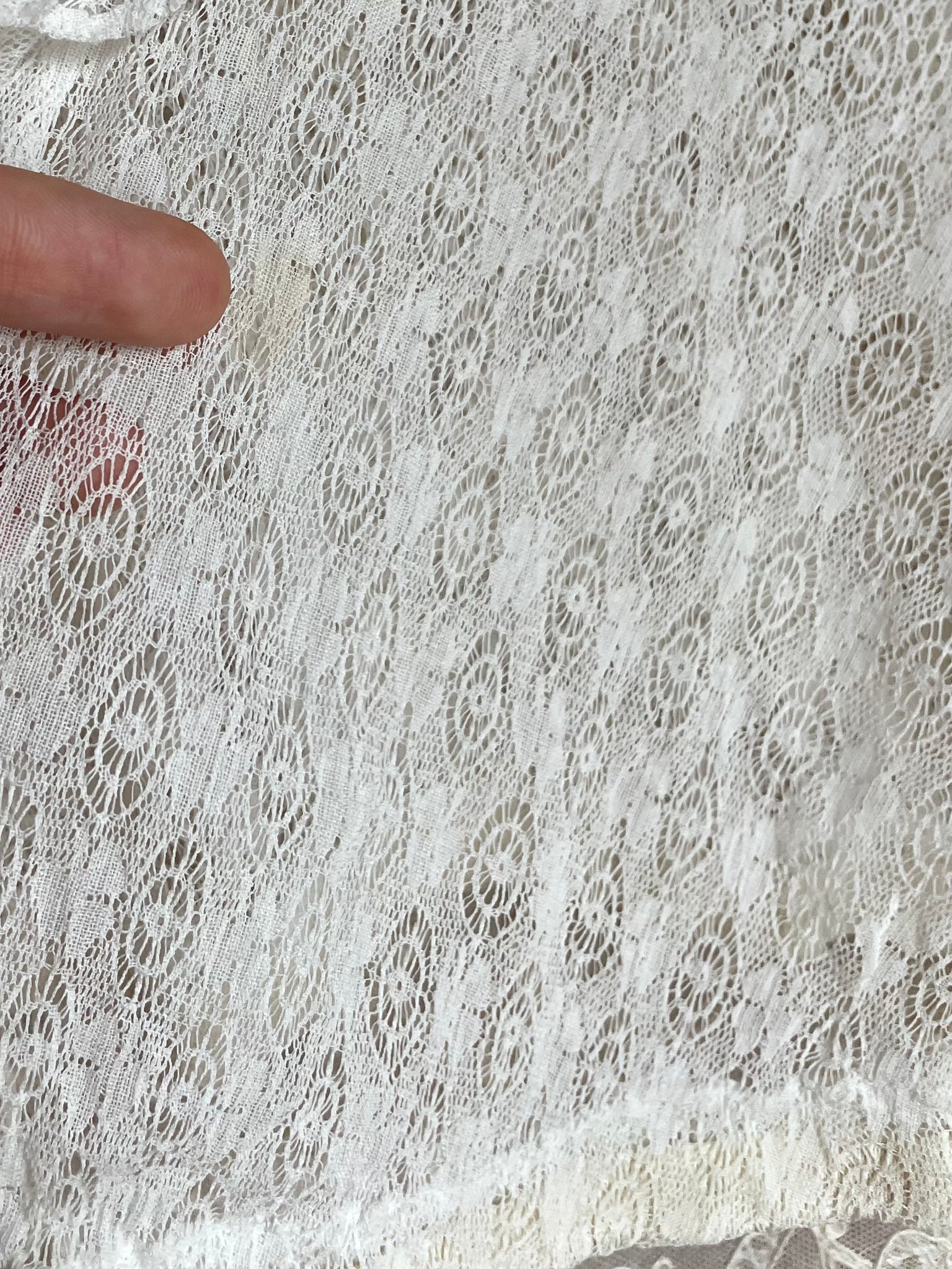 1910s White Fishnet Net Mesh Lace Blouse Ruffle