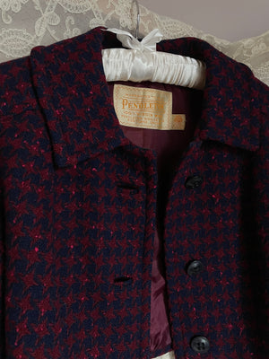 1960s Pendleton Wool Navy And Maroon Plaid Cropped Coat