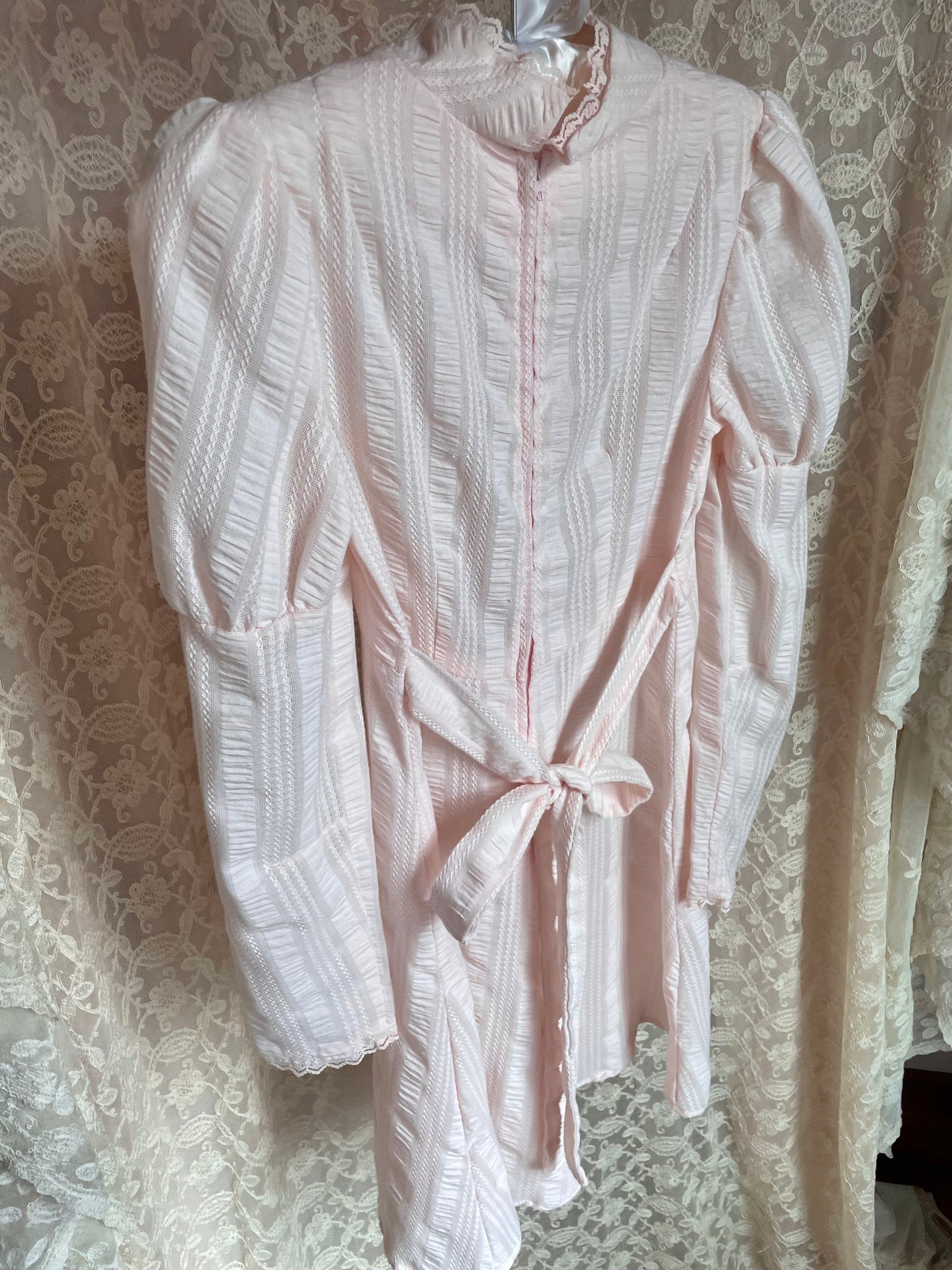 1970s Light Pink Puff Juliet Sleeve Mini Dress