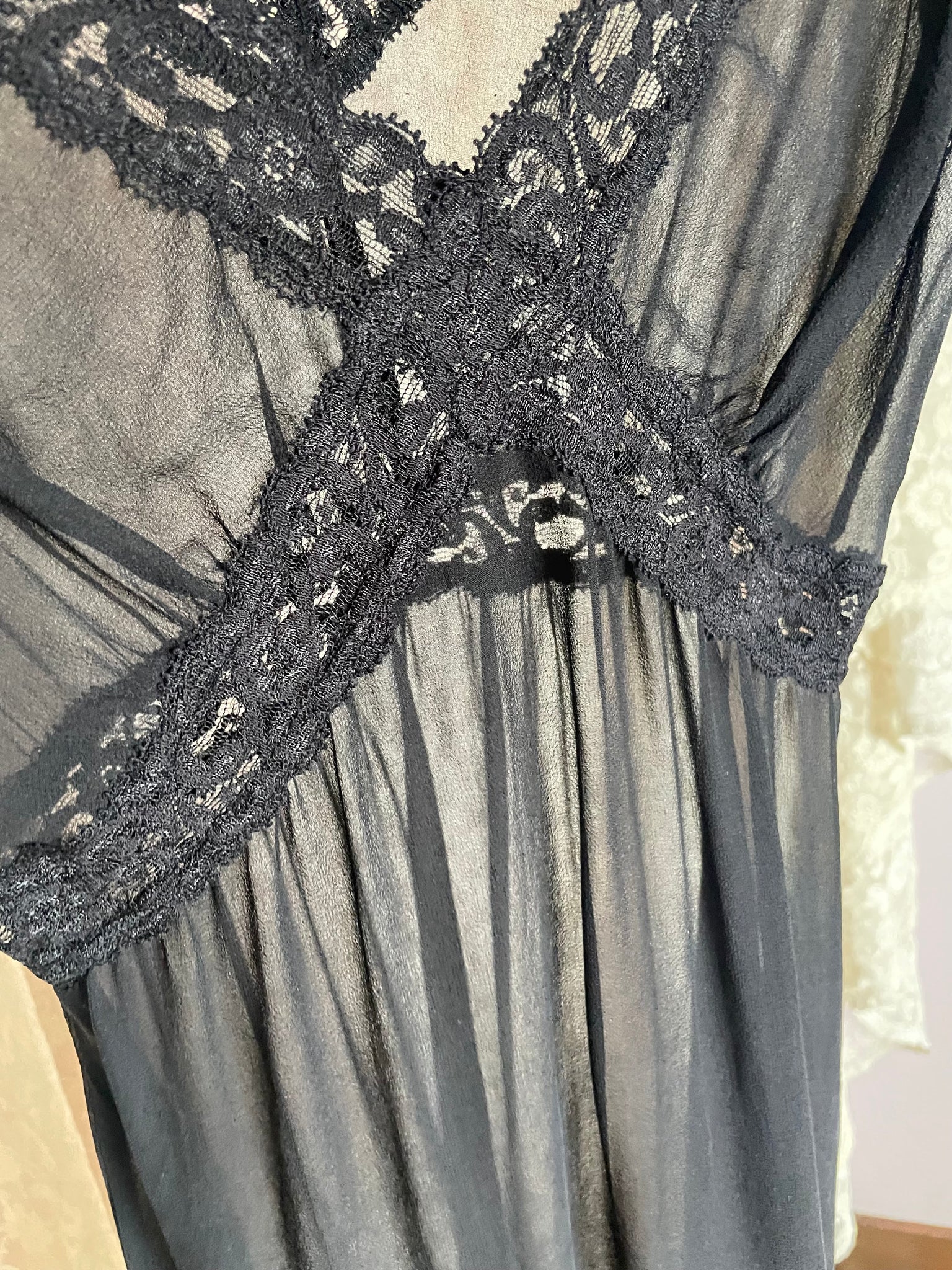 2000s Betsey Johnson SIlk Chiffon Black Mini Dress Lace Ruffle