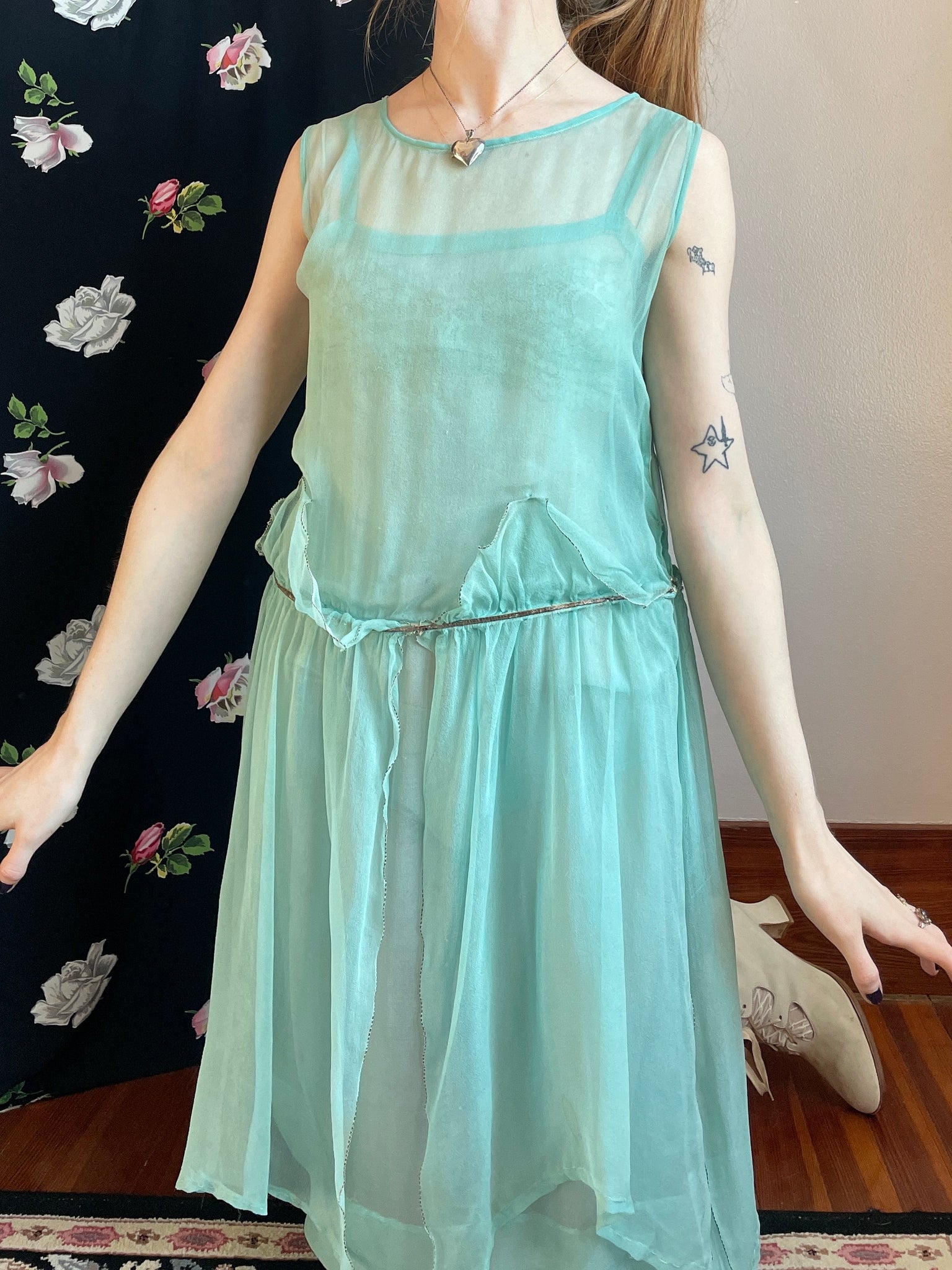 1920s Blue Silk Chiffon Sheer Fairy Dress Breath Of the Earth 1920s Blue Silk Chiffon Sheer Fairy Dress Breath Of the Earth