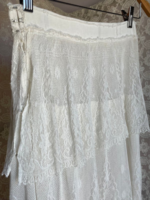 1910s White Mesh Floral Lace Tiered Skirt