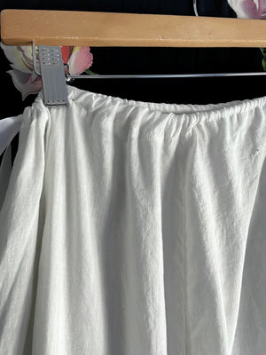 1900s White Cotton Skirt Petticoat Ruffle Hem Drawstring Ribbon Waist