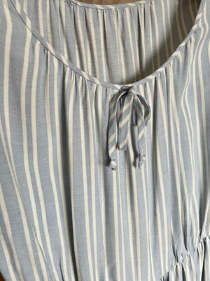 1940s Puff Sleeve Light Blue White Striped Dress